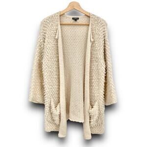 Express XS Cream Wool Mohair Blend Cardigan Sweater Scalloped Boucle Knit